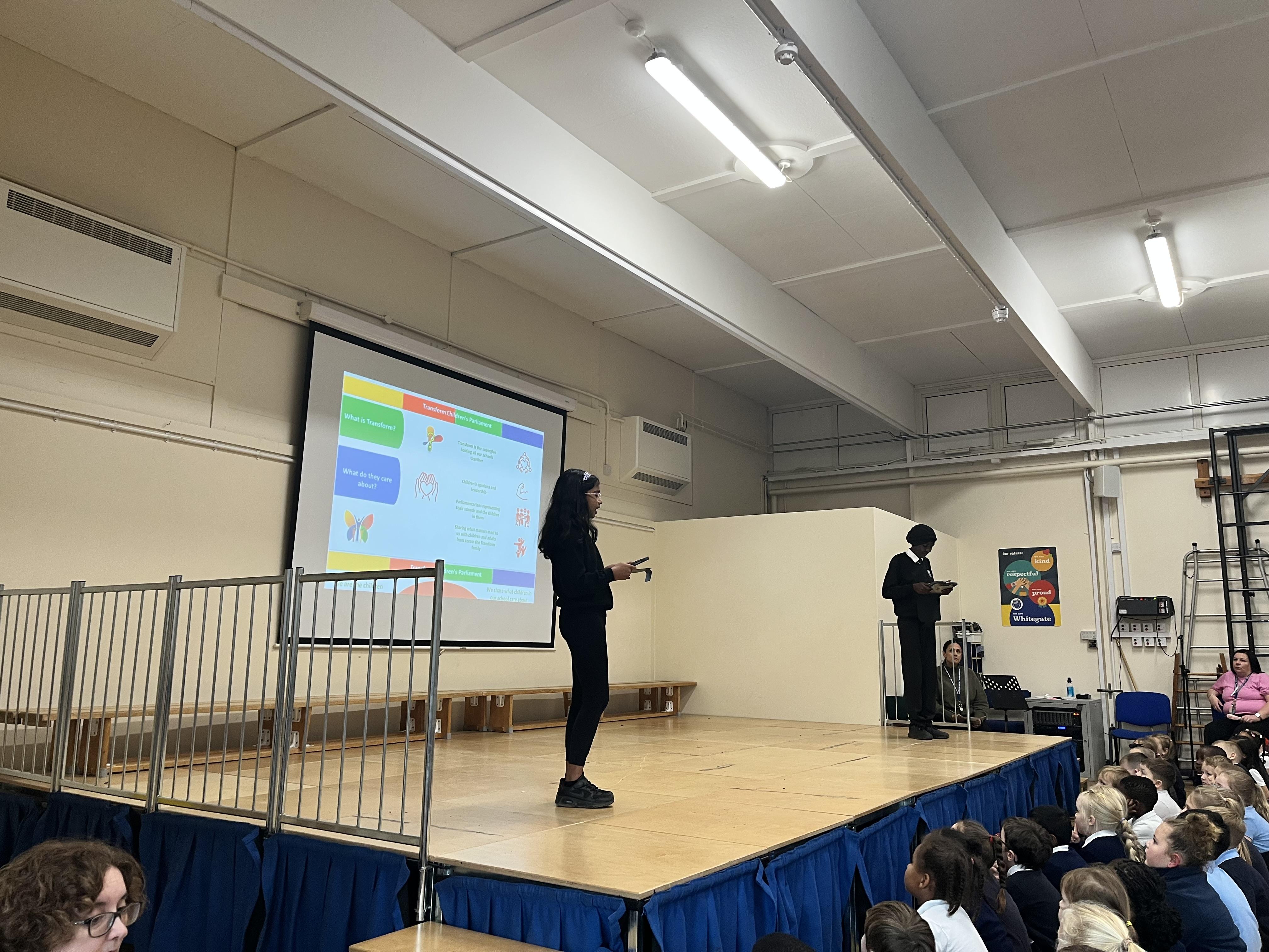 Year 6 reps introducing who they are and what work they will be undertaking this year.